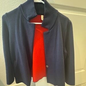 Moth Navy Blazer with Vibrant Red Lining